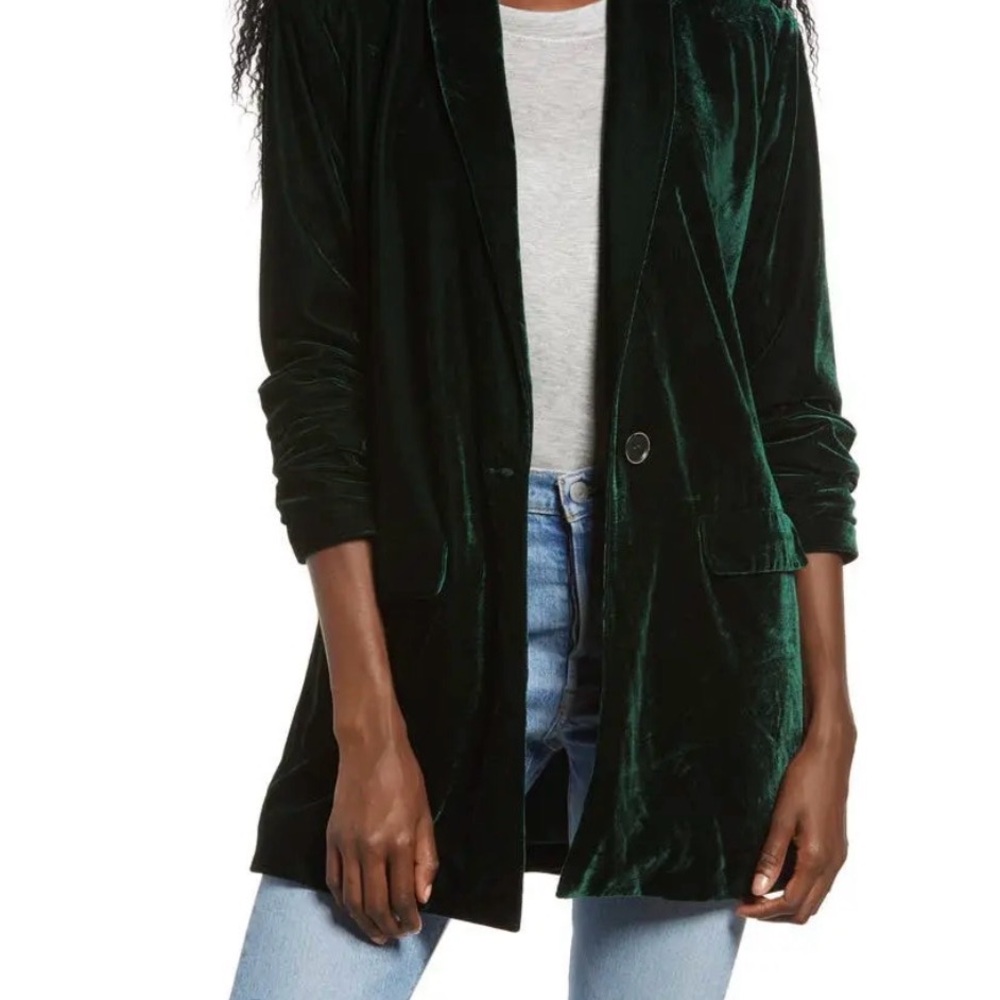 Endless Rose Deep Green Velvet Blazer